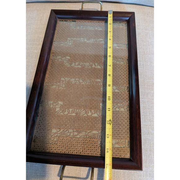Vintage Wood Framed Lace Between Glass Serving Tray Handles Rectangle 9.5" x 15" - Picture 7 of 8